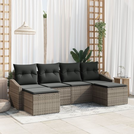 Conjunto de Sofá de Jardín de 6 Piezas con Cojines Gris Poliéster de Ratán de , Sofás de exterior - Ref: Foro24-3346829, Prec...
