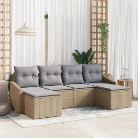 Conjunto de Sofá de Jardín de 6 Piezas con Cojines Beige de Poliratán de , Sofás de exterior - Ref: Foro24-3346830, Precio: 3...