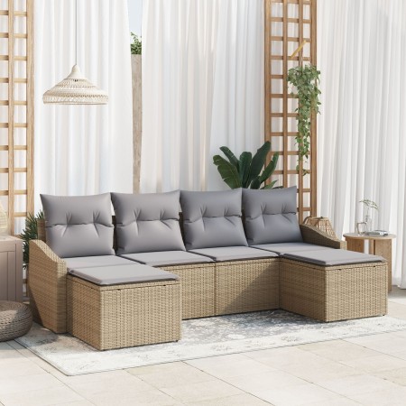 Conjunto de Sofá de Jardín de 6 Piezas con Cojines Beige de Poliratán de , Sofás de exterior - Ref: Foro24-3346830, Precio: 3...