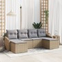 Conjunto de Sofá de Jardín de 6 Piezas con Cojines Beige de Poliratán de , Sofás de exterior - Ref: Foro24-3346830, Precio: 3...