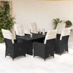 Set de comedor de jardín 7 pzas y cojines ratán sintético negro en Conjuntos de jardín | Comprar online en Foru.es