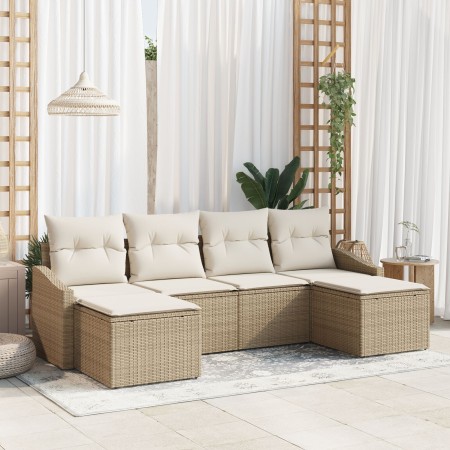 Juego de Sofá de Jardín de 6 piezas con cojines Beige Polirratán de , Sofás de exterior - Ref: Foro24-3346831, Precio: 360,91...