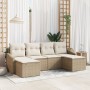 Juego de Sofá de Jardín de 6 piezas con cojines Beige Polirratán de , Sofás de exterior - Ref: Foro24-3346831, Precio: 360,91...
