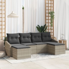 Juego de Sofá de Jardín de 6 Piezas con Cojines Gris Claro Ratán Sintético de , Sofás de exterior - Ref: Foro24-3346832, Prec...