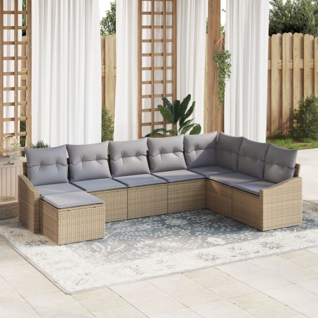 Conjunto de Sofá de Jardín de 8 Piezas con Cojines Beige de Ratán Poliéster de , Sofás de exterior - Ref: Foro24-3346840, Pre...