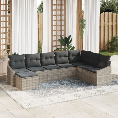 Juego de Sofá de Jardín de 8 Piezas con Cojines Gris Claro Polirratán de , Sofás de exterior - Ref: Foro24-3346842, Precio: 5...