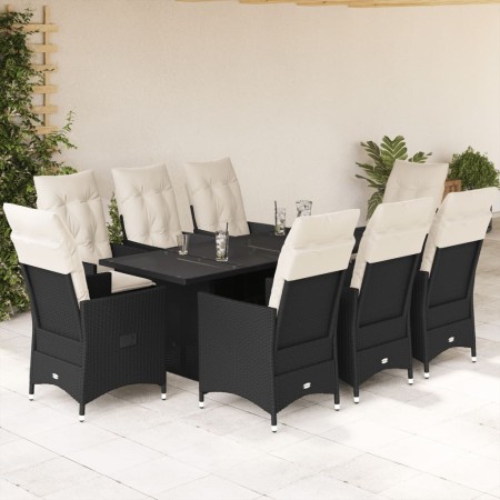 Set de comedor de jardín 9 pzas y cojines ratán sintético negro en Conjuntos de jardín | Comprar online en Foru.es