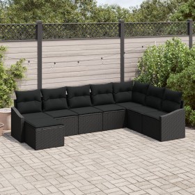 Juego de Sofá de Jardín Set de 8 Negro Polirratán, Acero, Tela de , Sofás de exterior - Ref: Foro24-3346843, Precio: 510,50 €...