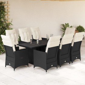 Set de comedor de jardín 9 pzas y cojines ratán sintético negro en Conjuntos de jardín | Comprar online en Foru.es