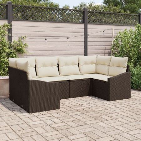 Set de Sofá de Jardín de 6 Piezas con Cojines Marrón Poliratán de , Sofás de exterior - Ref: Foro24-3346858, Precio: 404,90 €...