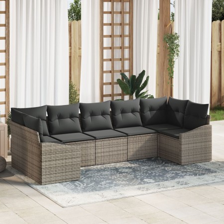 Set de sofá de jardín de 7 piezas con cojines Gris Poliratán de , Sofás de exterior - Ref: Foro24-3346869, Precio: 454,57 €, ...