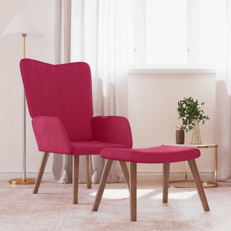 Sillón de relax con taburete terciopelo rojo tinto en Sillones | Comprar online en Foru.es
