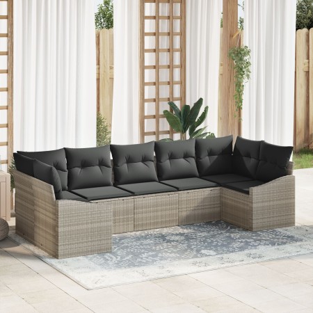 Conjunto de Sofá de Jardín de 7 Piezas con Cojines Gris Claro Ratán Sintético de , Sofás de exterior - Ref: Foro24-3346872, P...