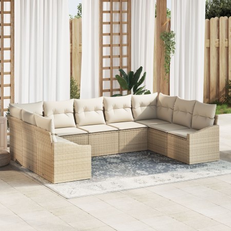 Conjunto de Sofás de Jardín de 9 Piezas con Cojines Beige Poliratán de , Sofás de exterior - Ref: Foro24-3346881, Precio: 601...