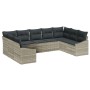 Conjunto de Sofá de Jardín de 9 piezas con Cojines Ratán Poliéster Gris Claro de , Sofás de exterior - Ref: Foro24-3346882, P...