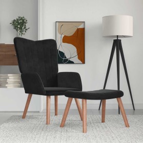Sillón de relax con taburete terciopelo negro en Sillones | Comprar online en Foru.es