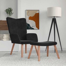 Sillón de relax con taburete terciopelo negro en Sillones | Comprar online en Foru.es