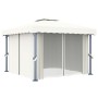 Cenador con cortina y tira de luces LED aluminio crema 3x3 m de vidaXL, Carpas y cenadores - Ref: Foro24-3070345, Precio: 487...
