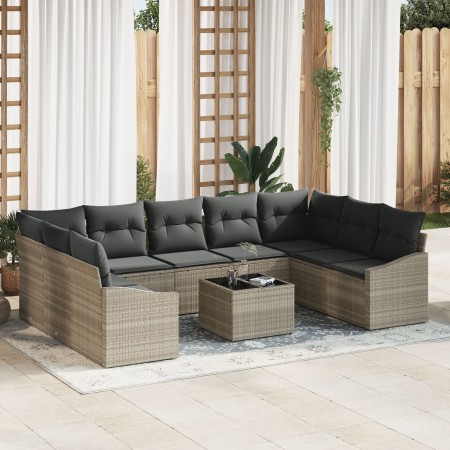 Conjunto de Sofás de Jardín de 10 Piezas con Cojines Gris Ratán Polietileno de , Sofás de exterior - Ref: Foro24-3346892, Pre...