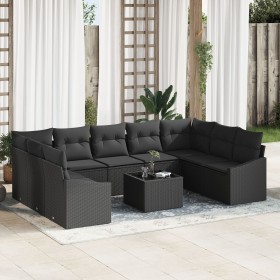 Set de Sofá de Jardín de 10 piezas con cojines en color beige de ratán poliéster de , Sofás de exterior - Ref: Foro24-3346893...