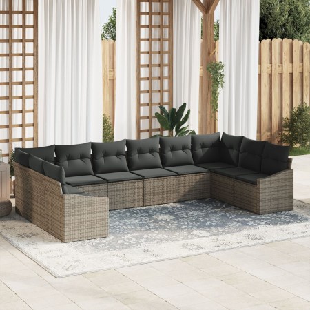 Juego de Sofá de Jardín de 10 Piezas con Cojines Gris Ratán Poliéster de , Sofás de exterior - Ref: Foro24-3346899, Precio: 6...