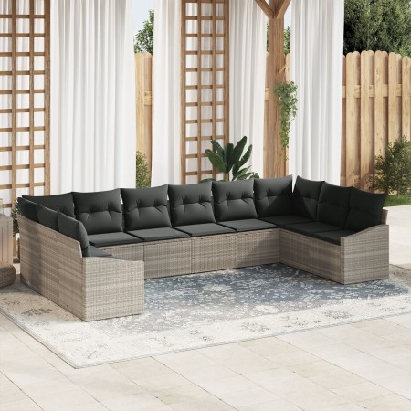 Conjunto de Sofá de Jardín de 10 Piezas con Almohadas Gris Claro Poliratán de , Sofás de exterior - Ref: Foro24-3346902, Prec...