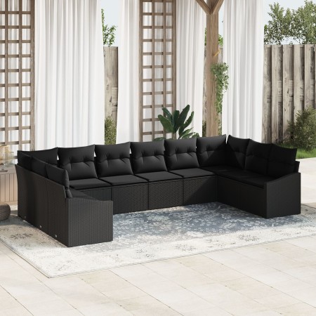 Juego de Sofá de Jardín de 10 Piezas con Cojines Ratán Poli Negro de , Sofás de exterior - Ref: Foro24-3346903, Precio: 656,9...