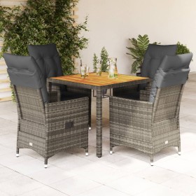 Set comedor de jardín 5 piezas con cojines ratán sintético gris en Conjuntos de jardín | Comprar online en Foru.es