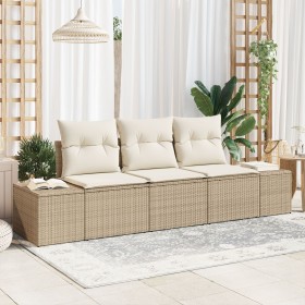 Juego de Sofá de Jardín de 3 Piezas con Cojines Beige Ratán Poliéster de , Sofás de exterior - Ref: Foro24-3346921, Precio: 2...