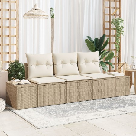 Juego de Sofá de Jardín de 3 Piezas con Cojines Beige Ratán Poliéster de , Sofás de exterior - Ref: Foro24-3346921, Precio: 2...