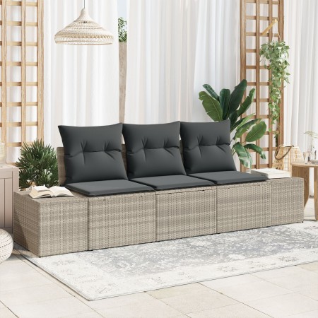 Juego de Sofás de Jardín de 3 Piezas con Cojines Gris Claro Poliratán de , Sofás de exterior - Ref: Foro24-3346922, Precio: 2...