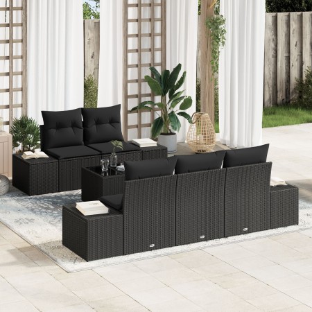 Juego de Sofás de Jardín de 6 Piezas con Cojines Negro Ratán Sintético de , Sofás de exterior - Ref: Foro24-3346943, Precio: ...