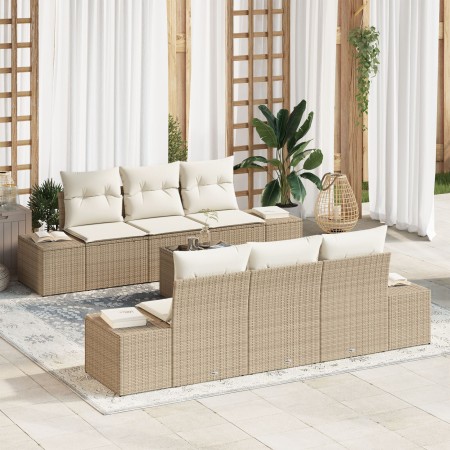 Juego de Sofá de Jardín de 7 Piezas con Cojines Beige Poliratán de , Sofás de exterior - Ref: Foro24-3346951, Precio: 543,53 ...