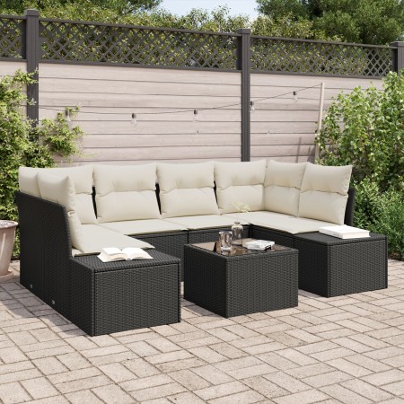 Conjunto de Sofás de Jardín de 7 Piezas con Cojines Negro Poliratán de , Sofás de exterior - Ref: Foro24-3346957, Precio: 459...