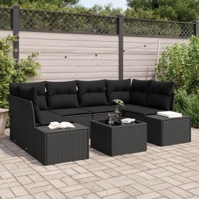 Conjunto de Sofás de Jardín de 7 Piezas con Cojines Negros de Ratán Poliéster de , Sofás de exterior - Ref: Foro24-3346963, P...
