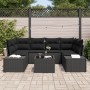 Conjunto de Sofás de Jardín de 7 Piezas con Cojines Negros de Ratán Poliéster de , Sofás de exterior - Ref: Foro24-3346963, P...