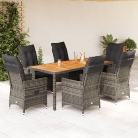 Set comedor jardín 7 pzas y cojines ratán sintético gris en Conjuntos de jardín | Comprar online en Foru.es
