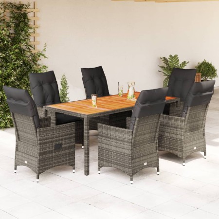 Set comedor jardín 7 pzas y cojines ratán sintético gris en Conjuntos de jardín | Comprar online en Foru.es