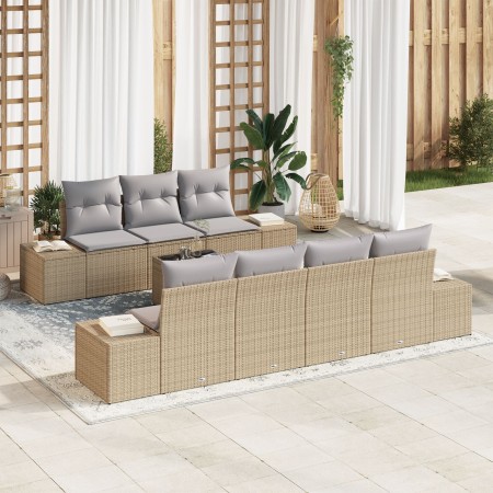 Juego de Sofás de Jardín de 8 Piezas con Cojines Beige Poliratán de , Sofás de exterior - Ref: Foro24-3346970, Precio: 582,70...