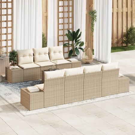 Juego de Sofá de Jardín de 8 Piezas con Cojines Beige Polirratán de , Sofás de exterior - Ref: Foro24-3346971, Precio: 609,80...