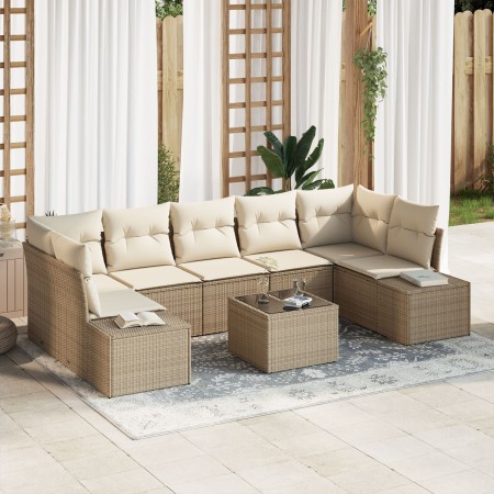 Conjunto de Sofás de Jardín de 8 Piezas con Cojines Beige Ratán Poliéster de , Sofás de exterior - Ref: Foro24-3346981, Preci...