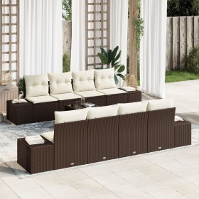 Set de Sofá de Jardín de 9 Piezas con Cojines de Ratán Poliéster Marrón de , Sofás de exterior - Ref: Foro24-3346988, Precio:...