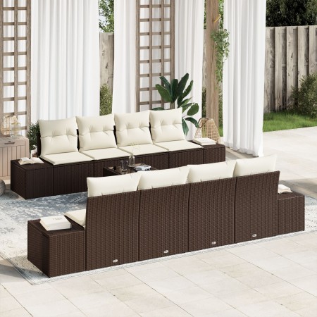 Set de Sofá de Jardín de 9 Piezas con Cojines de Ratán Poliéster Marrón de , Sofás de exterior - Ref: Foro24-3346988, Precio:...