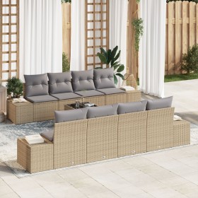 Conjunto de Sofás de Jardín de 9 Piezas con Cojines Beige Ratán Sintético de , Sofás de exterior - Ref: Foro24-3346990, Preci...