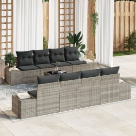 Conjunto de sofá de jardín de 9 piezas con cojines gris claro de poliratán de , Sofás de exterior - Ref: Foro24-3346992, Prec...