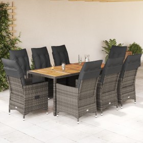 Set comedor jardín 9 pzas y cojines ratán sintético gris en Conjuntos de jardín | Comprar online en Foru.es
