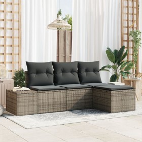 Conjunto de Sofá de Jardín de 4 Piezas con Cojines Gris Poliratán de , Sofás de exterior - Ref: Foro24-3347009, Precio: 281,4...