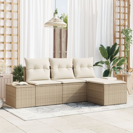 Juego de Sofá de Jardín Juego de 4 Beige y Crema de , Sofás de exterior - Ref: Foro24-3347011, Precio: 288,85 €, Descuento: %