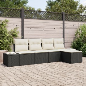 Juego de Sofá de Jardín de 5 Piezas con Cojines Ratán Polietileno Negro de , Sofás de exterior - Ref: Foro24-3347017, Precio:...