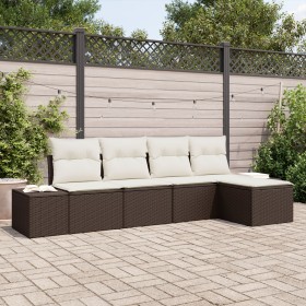 Conjunto de Sofá de Jardín de 5 Piezas con Cojines Ratán Poliéster Marrón de , Sofás de exterior - Ref: Foro24-3347018, Preci...